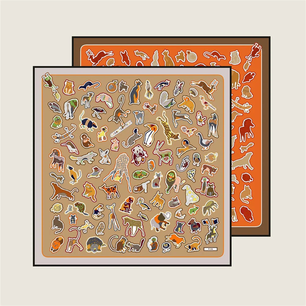 Animals Khaki & Orange Double Print Scarf / 90cm