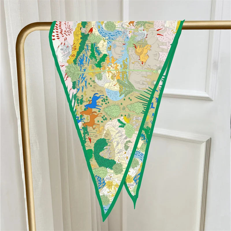 Horses Forest Green Silk Diamond Scarf