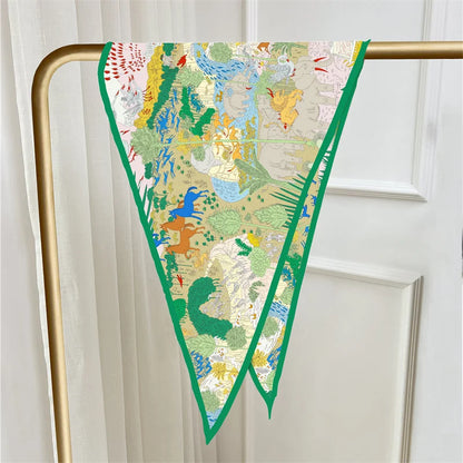 Horses Forest Green Silk Diamond Scarf