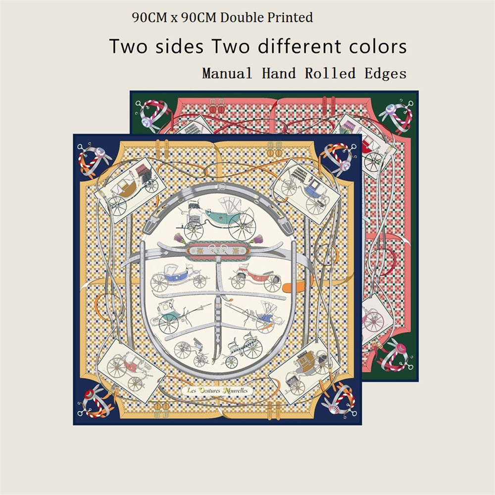 Carriage Navy & Green Double Print Scarf / 90cm