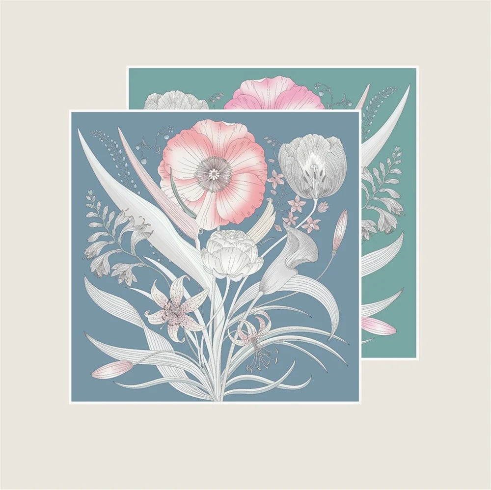 Flowers Blue & Green Double Print Scarf / 90cm
