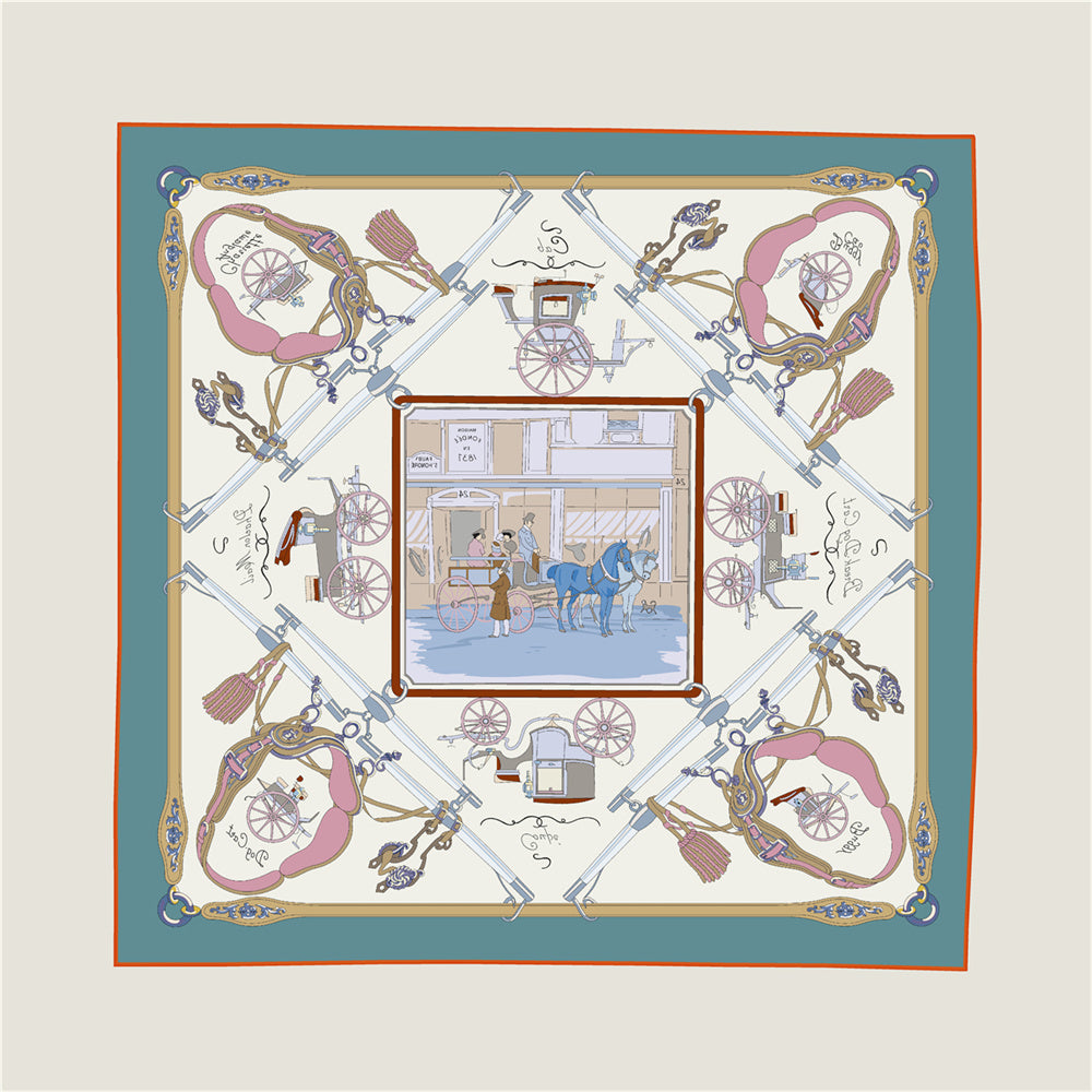 Carriage Orange & Blue Double Print Scarf / 90cm