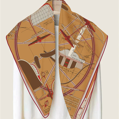 Wheel Brown Double Print Scarf / 90cm