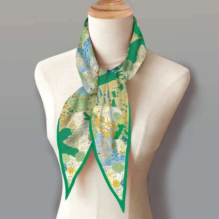 Horses Forest Green Silk Diamond Scarf