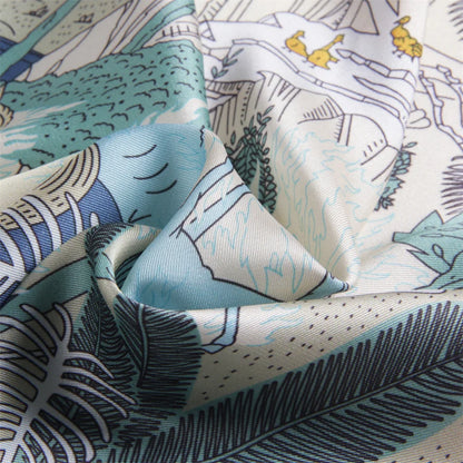Horses Forest Blue Silk Diamond Scarf