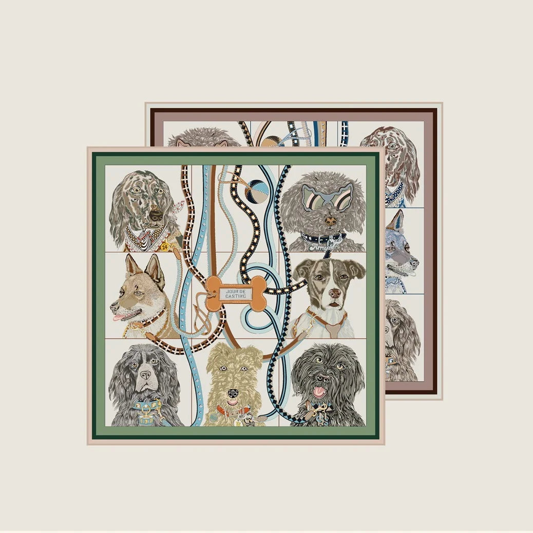 Dogs Green Double Print Scarf / 70cm