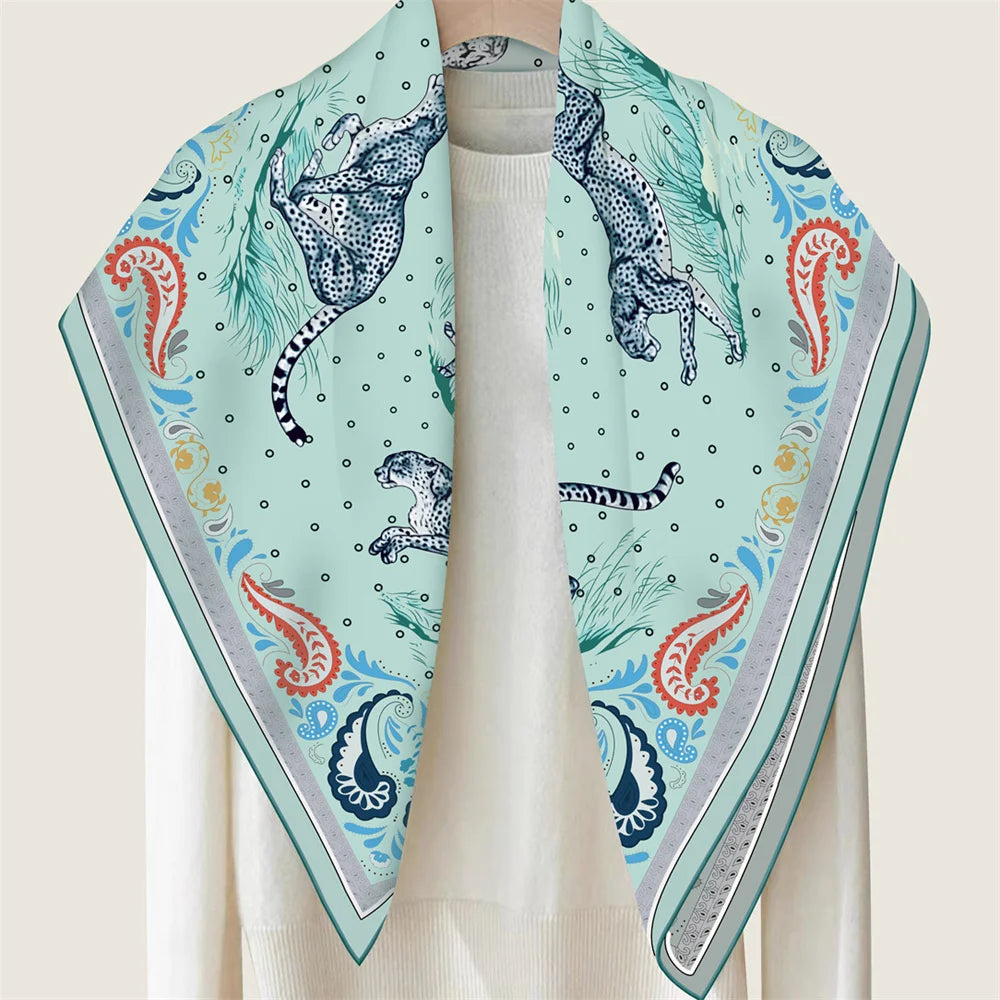 Leopard Blue Double Print Scarf / 90cm