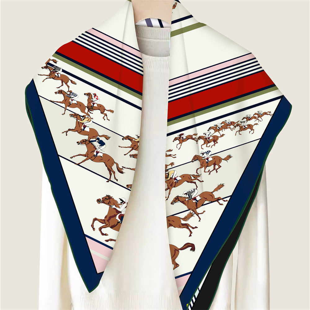 Horse Race Navy Double Print Scarf / 90cm