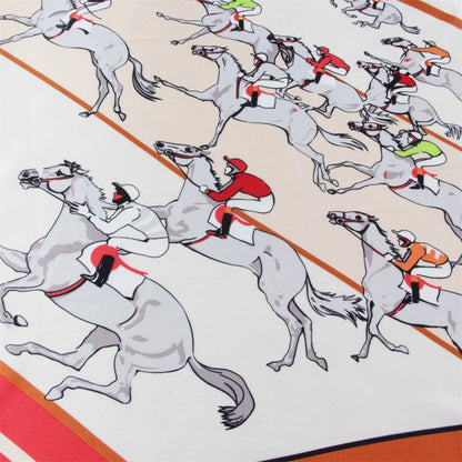 Horse Race Khaki Silk Scarf / 90cm