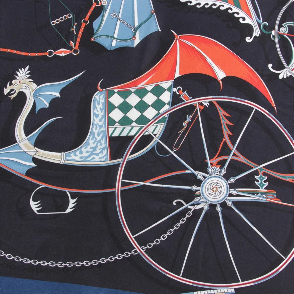Carriage Wheel Black Silk Scarf / 90cm