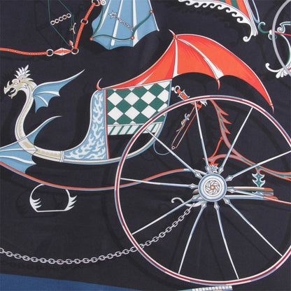Carriage Wheel Black Silk Scarf / 90cm