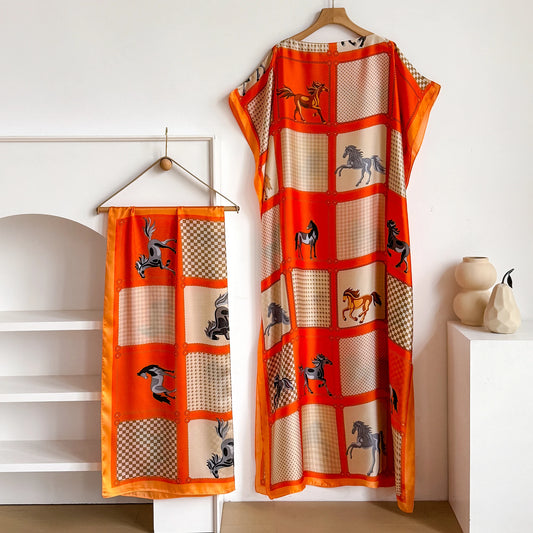 Orange Licinia Kaftan Dress & Scarf Set