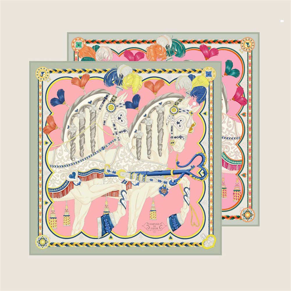 Two Horses Pink Double Print Scarf / 90cm