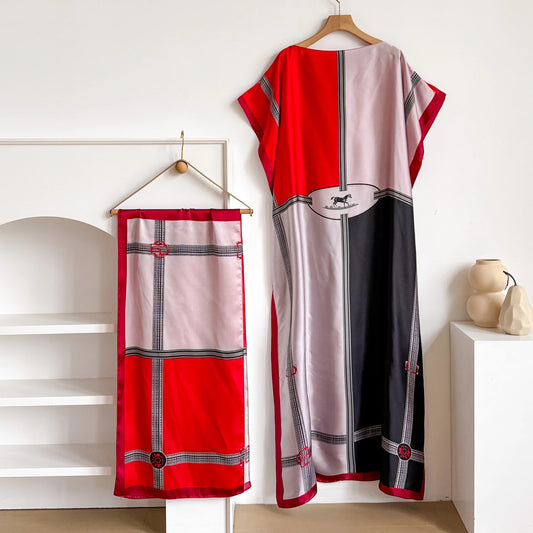 Red Olietta Kaftan Dress & Scarf Set