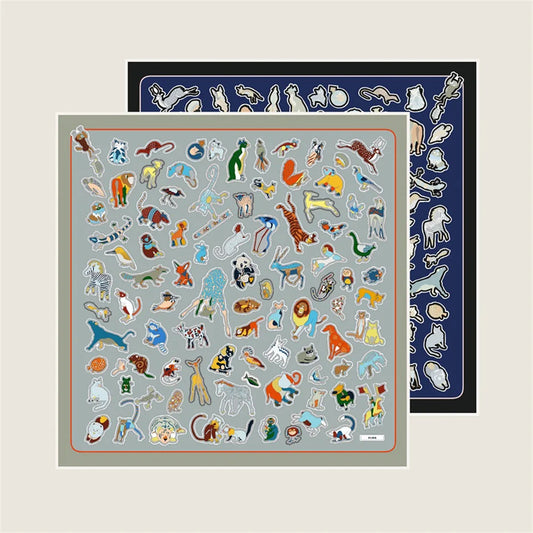 Animals Navy & Gray Double Print Scarf / 90cm