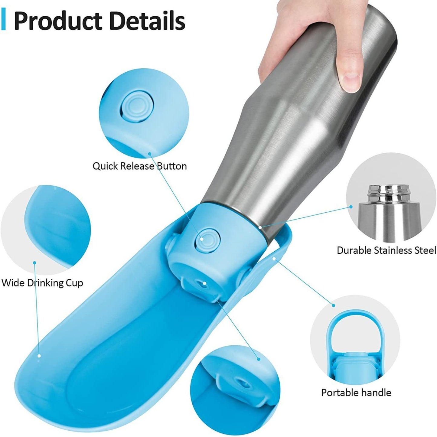 Insulated Dog Water Bottle | Stainless Steel | Portable & Foldable | Leak-Proof | 27oz/750ml