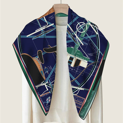Wheel Navy Double Print Scarf / 90cm
