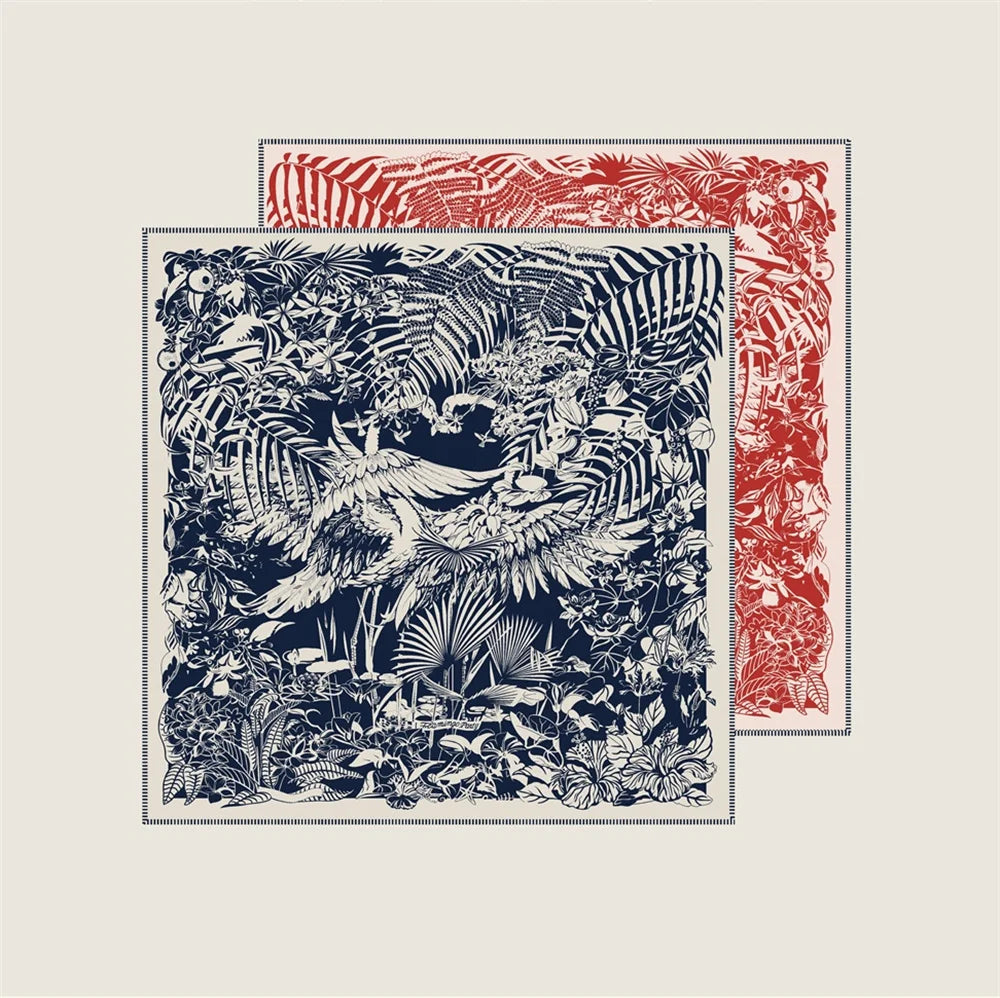 Tropical Garden Navy & Red Double Print Scarf / 90cm