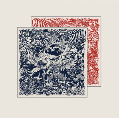 Tropical Garden Navy & Red Double Print Scarf / 90cm