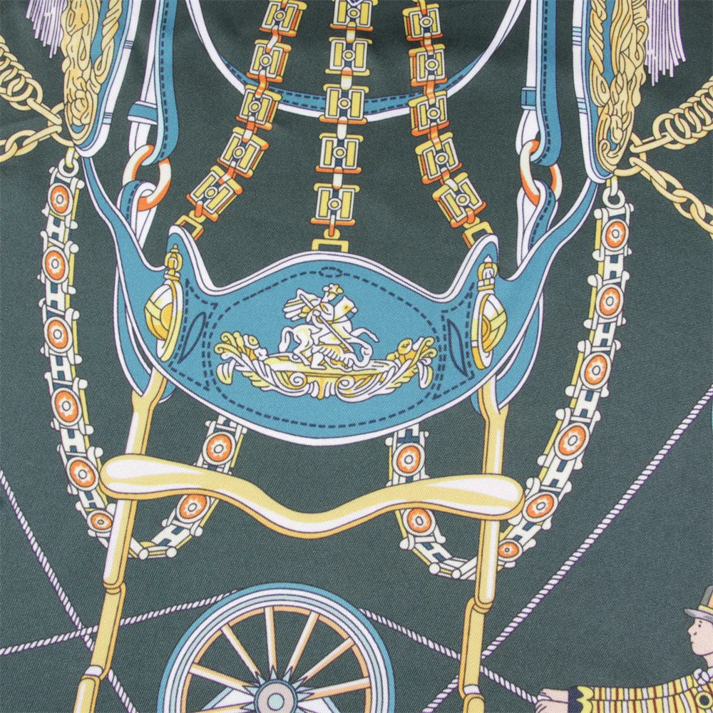 Horse Carriage Green Silk Scarf / 90cm