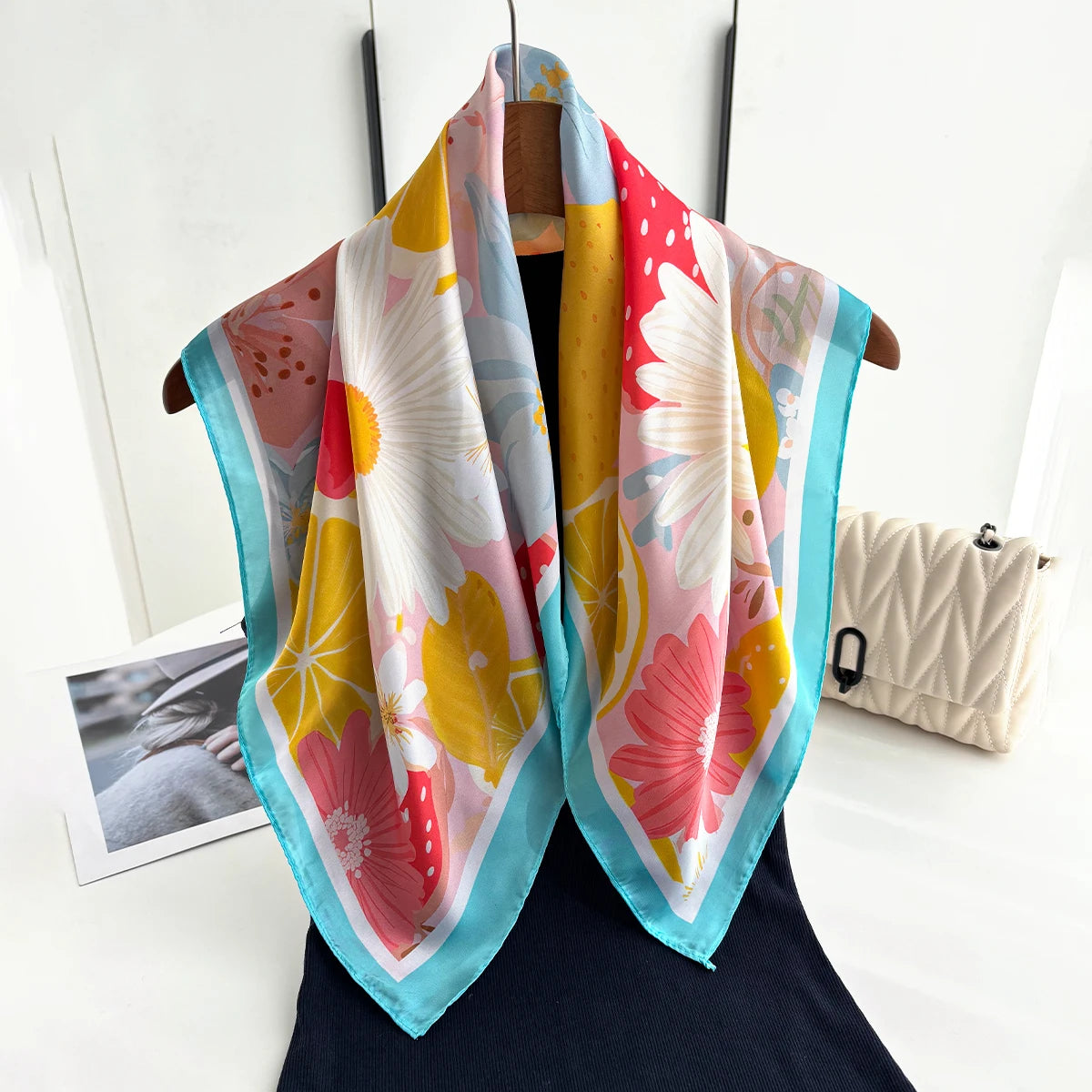 Fruits Blue Scarf / 65cm