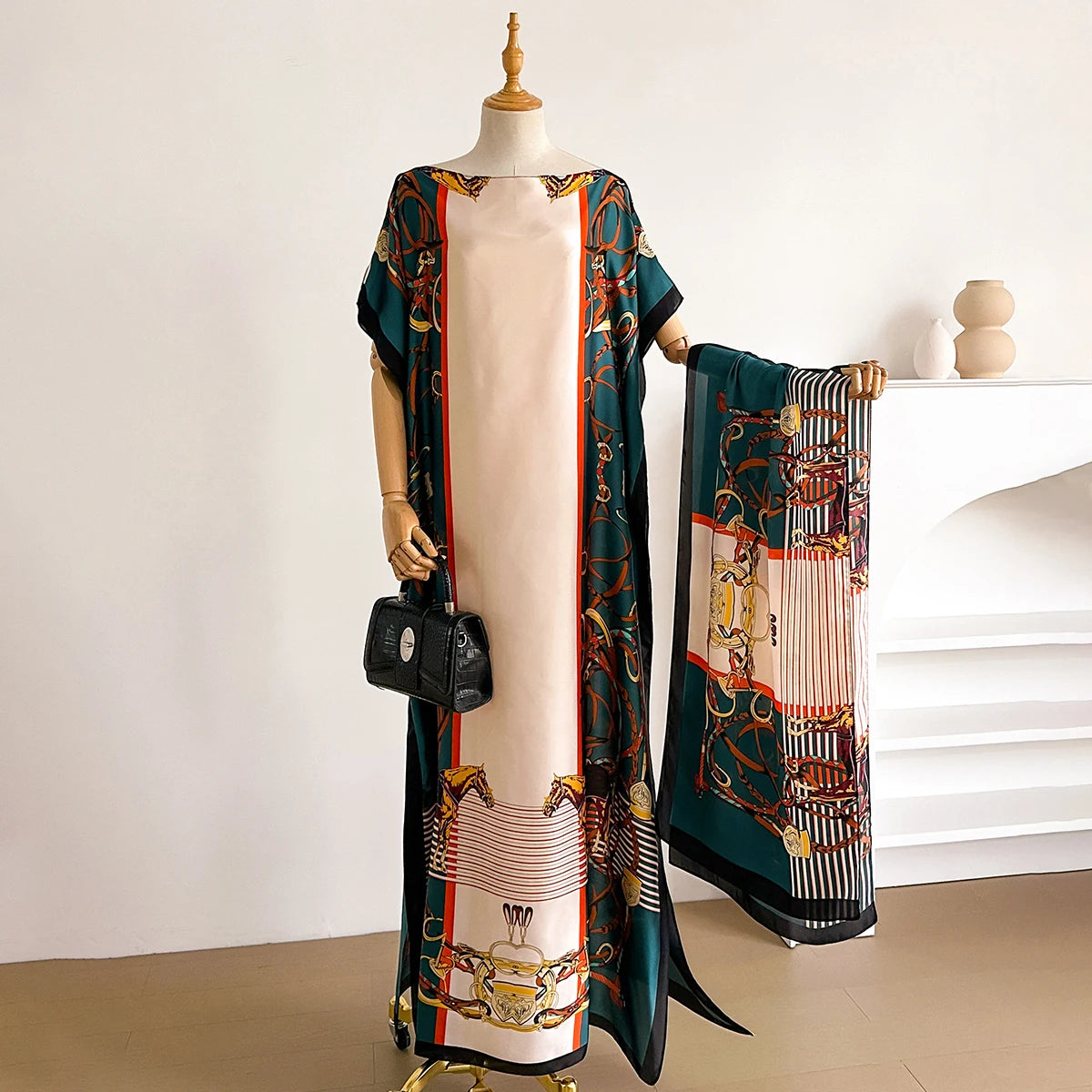 Teal Saveria Kaftan Dress & Scarf Set