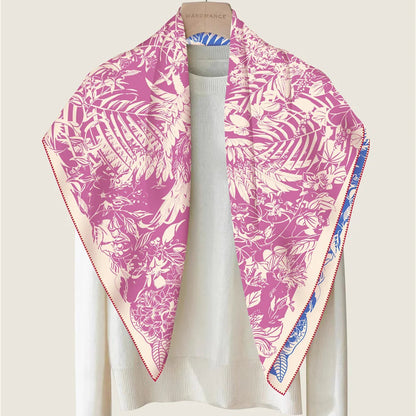 Tropical Garden Pink & Blue Double Print Scarf / 90cm