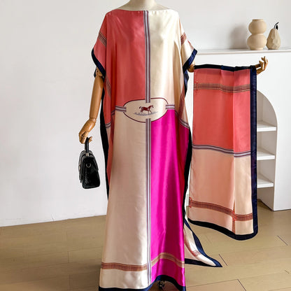 Fuchsia Olietta Kaftan Dress & Scarf Set