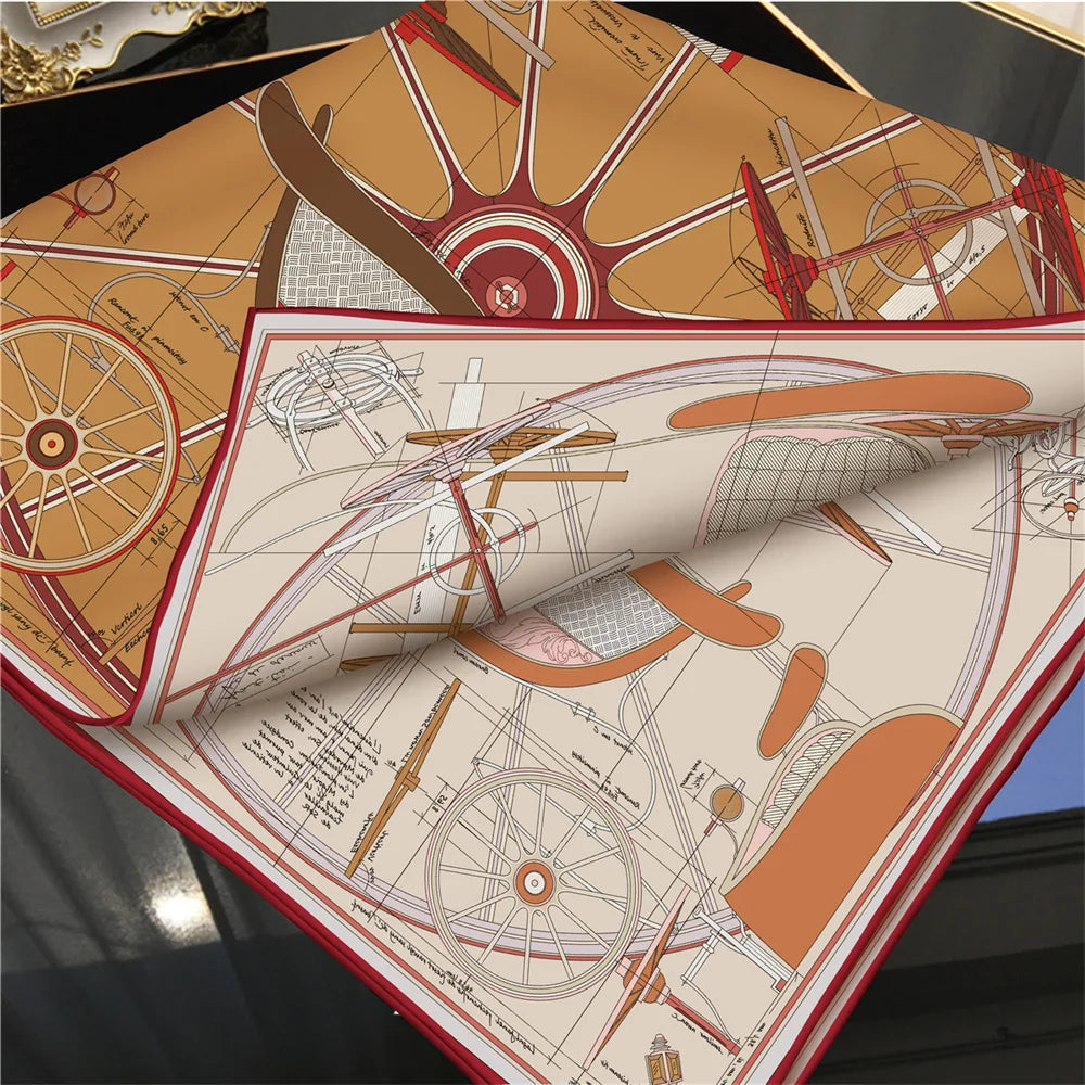 Wheel Brown Double Print Scarf / 90cm