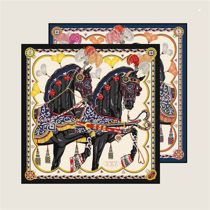Two Horses Black Double Print Scarf / 90cm
