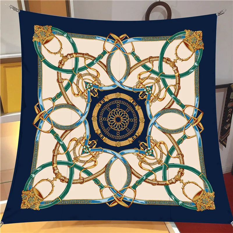 Stirrup Navy Silk Scarf / 90cm