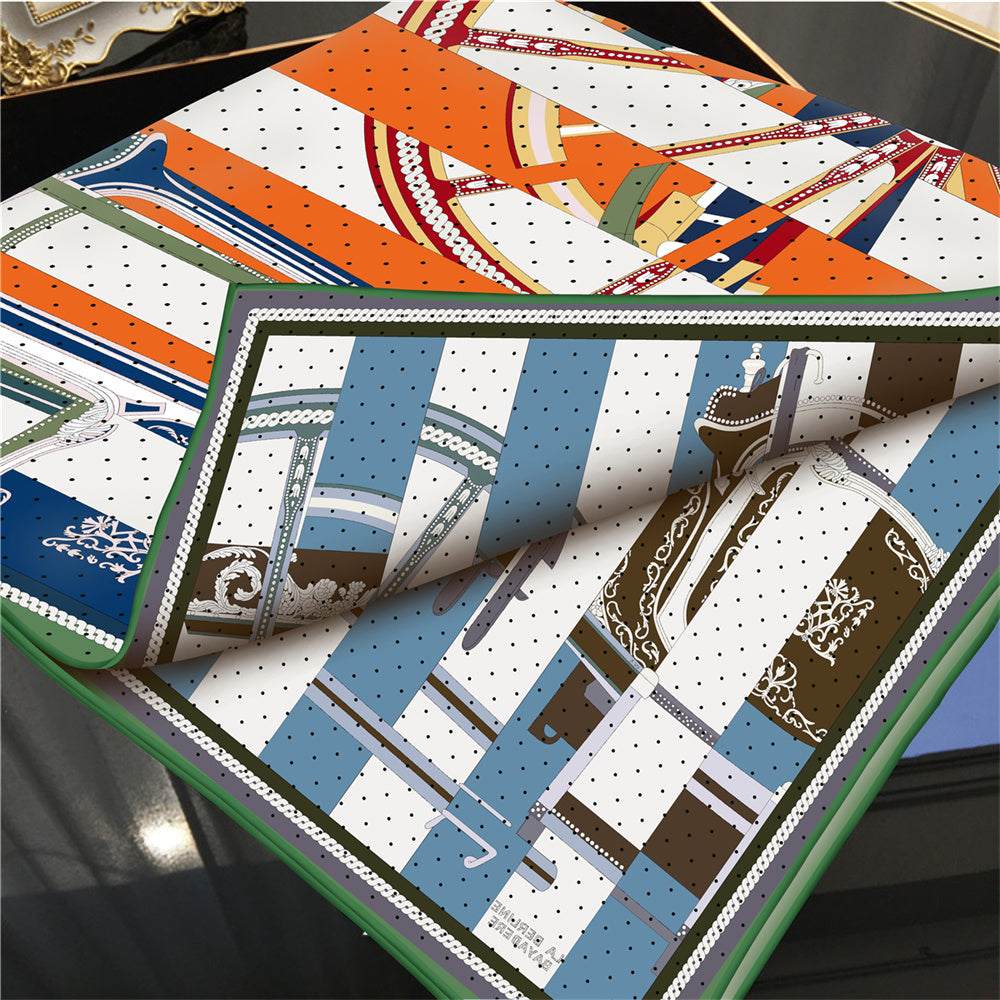 Wheel Stripes Orange & Blue Double Print Scarf / 90cm