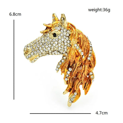 Crystal Horse Head Brooch (Brown)