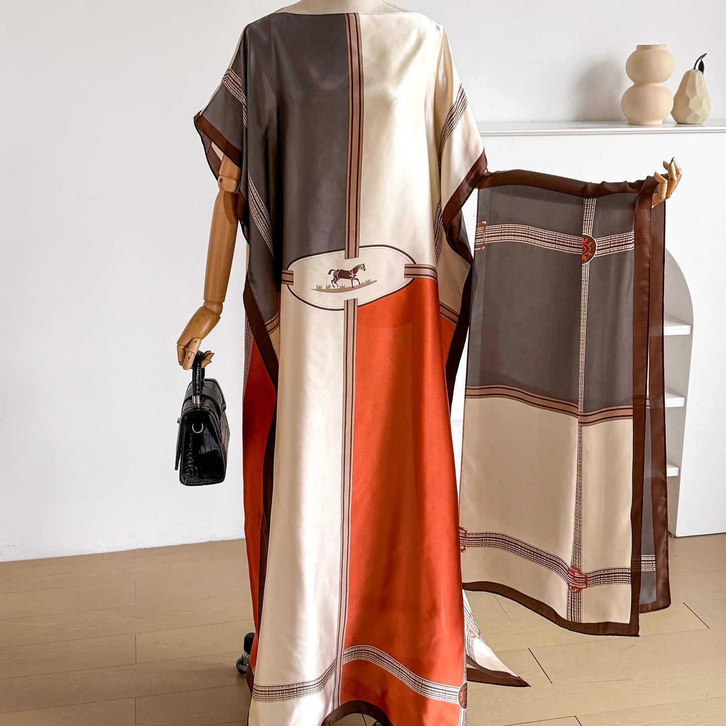 Khaki Olietta Kaftan Dress & Scarf Set