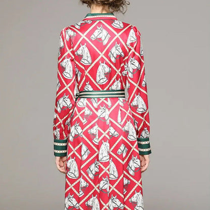 Red Equestrian Print Dress
