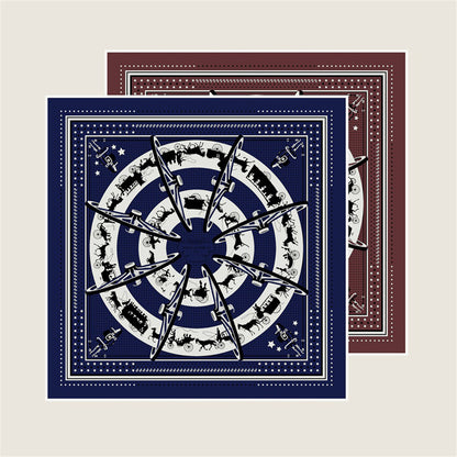 Carriage Circle Navy Double Print Scarf / 90cm