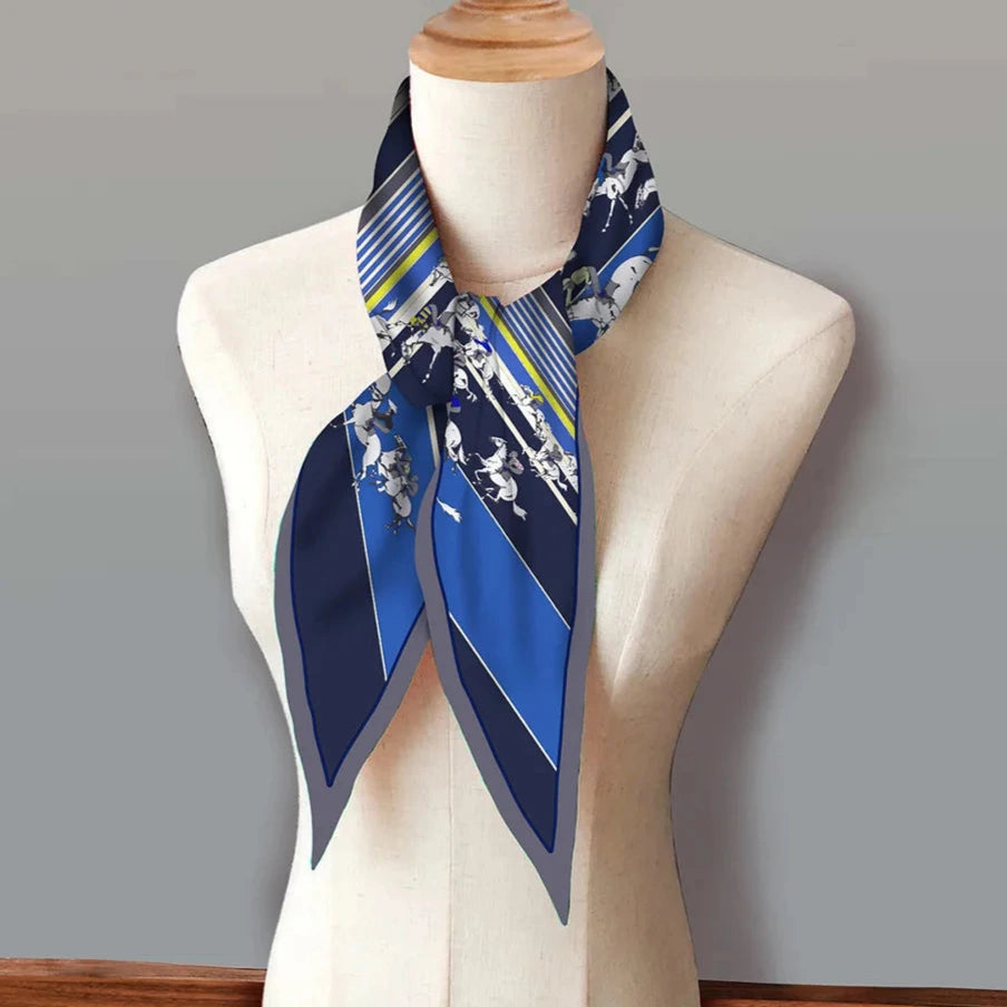 Horse Race Blue Silk Diamond Scarf