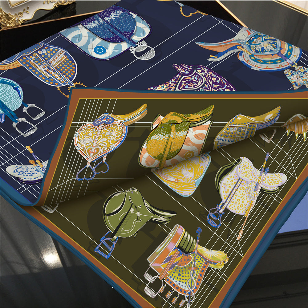 Saddle World Navy Double Print Scarf / 90cm