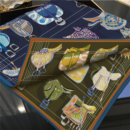 Saddle World Navy Double Print Scarf / 90cm