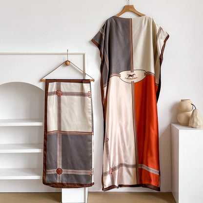 Khaki Olietta Kaftan Dress & Scarf Set