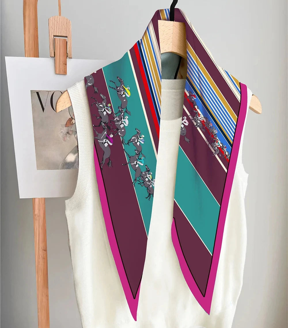 Horse Race Burgundy Silk Diamond Scarf