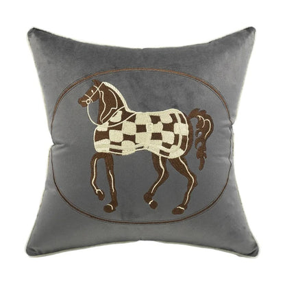 Rita Embroidered Velvet Pillow Cover Gray