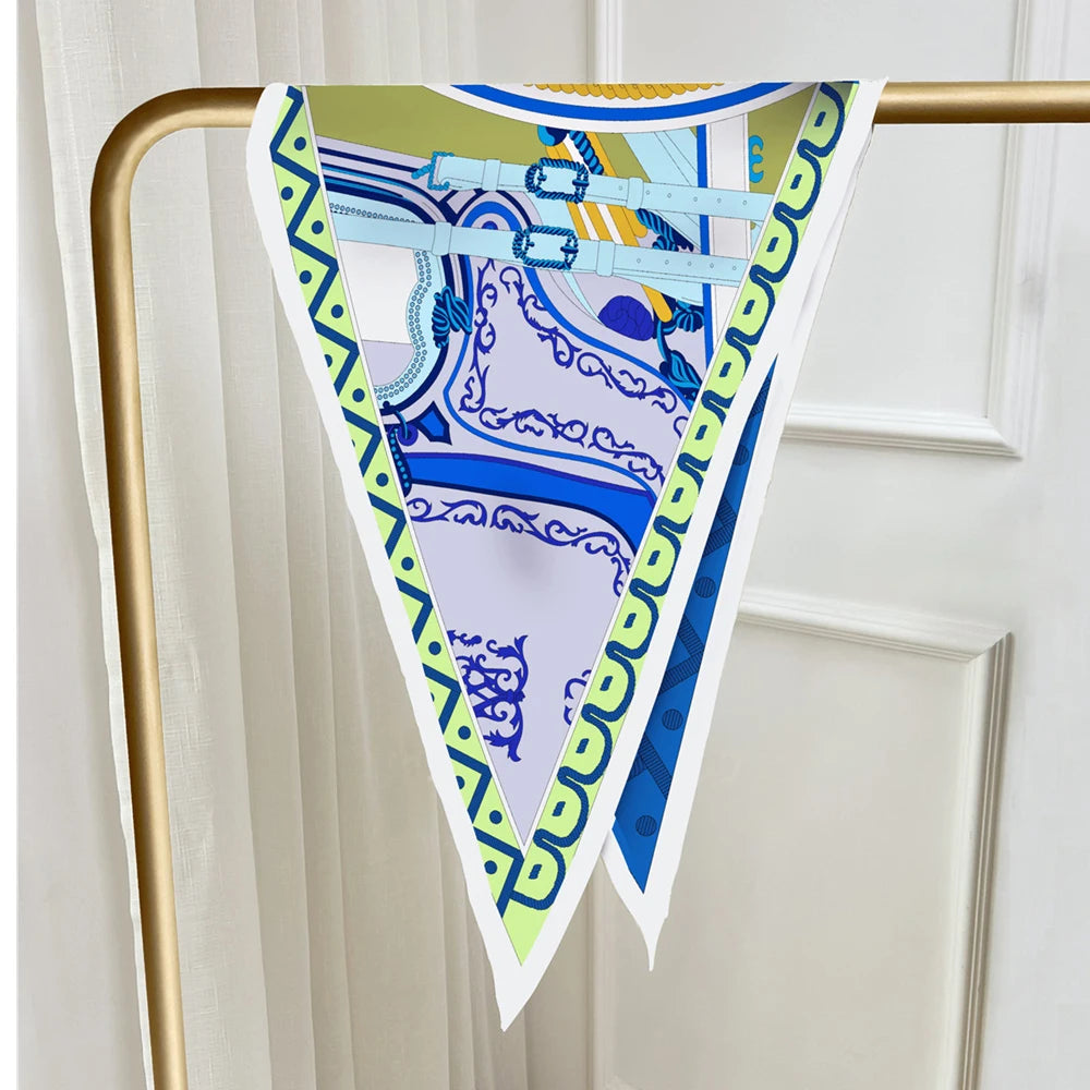 Carriage Wheel Blue Silk Diamond Scarf