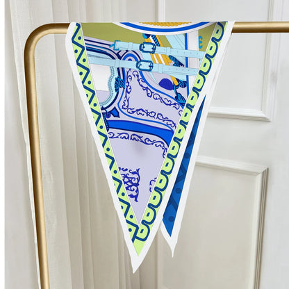 Carriage Wheel Blue Silk Diamond Scarf