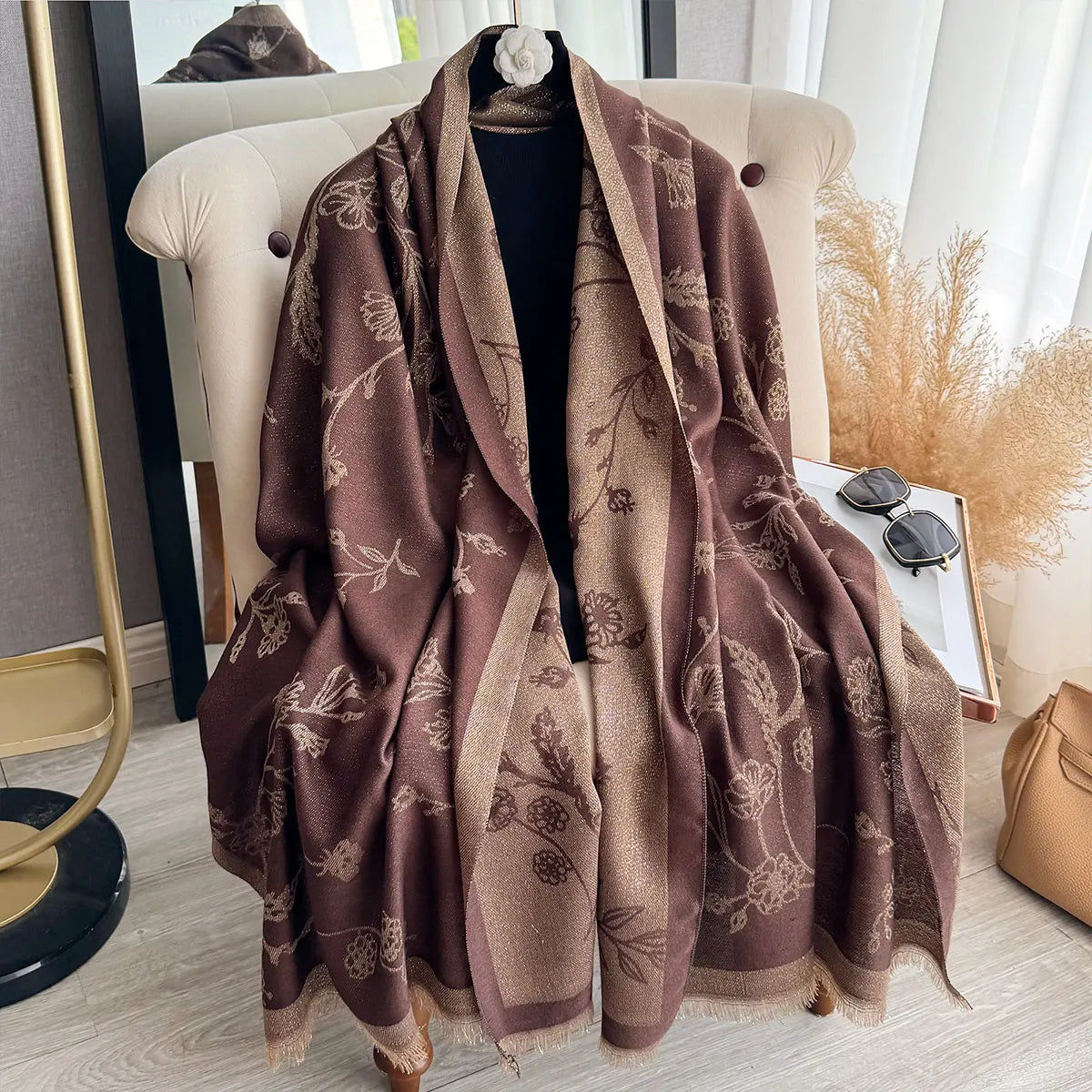 Greca Pashmina Scarf Brown