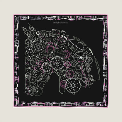 Horse Head Green & Black Double Print Scarf / 90cm