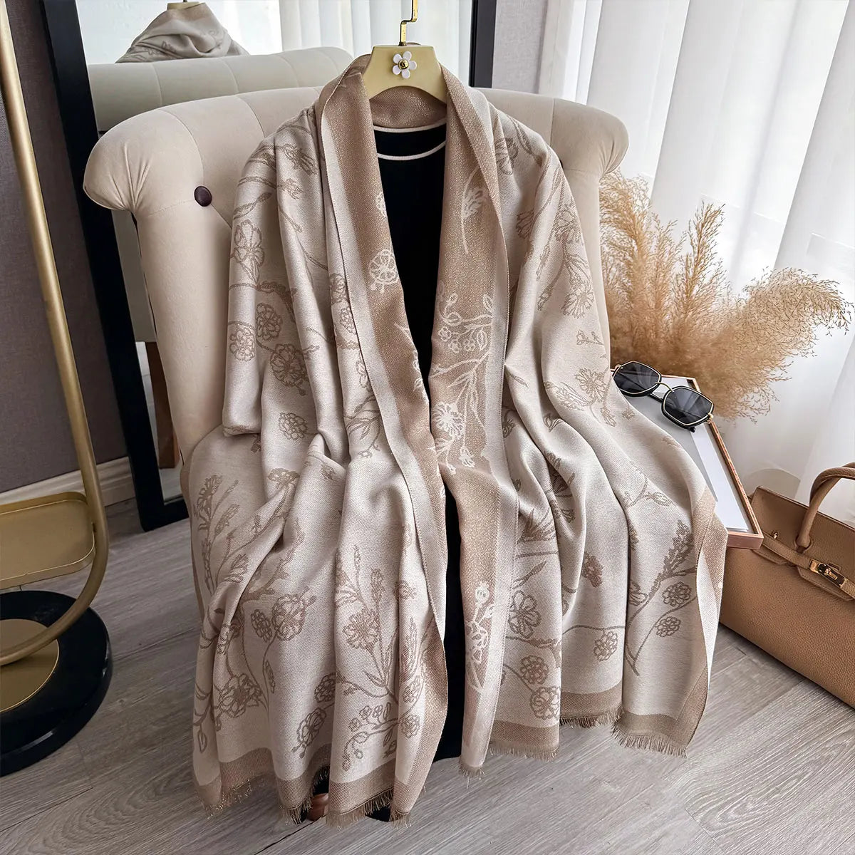 Greca Pashmina Scarf Beige