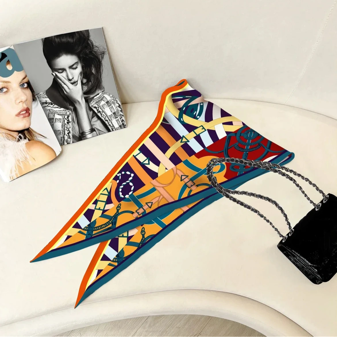 Reins Orange Silk Diamond Scarf