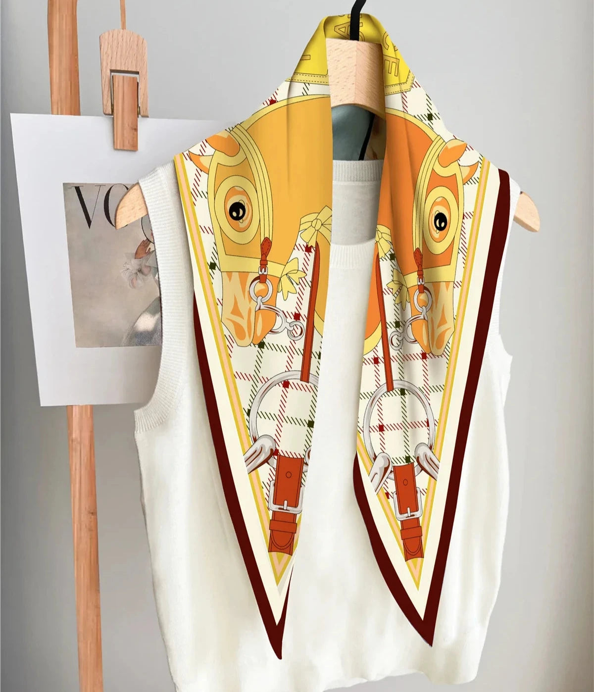 Head Beige Silk Diamond Scarf