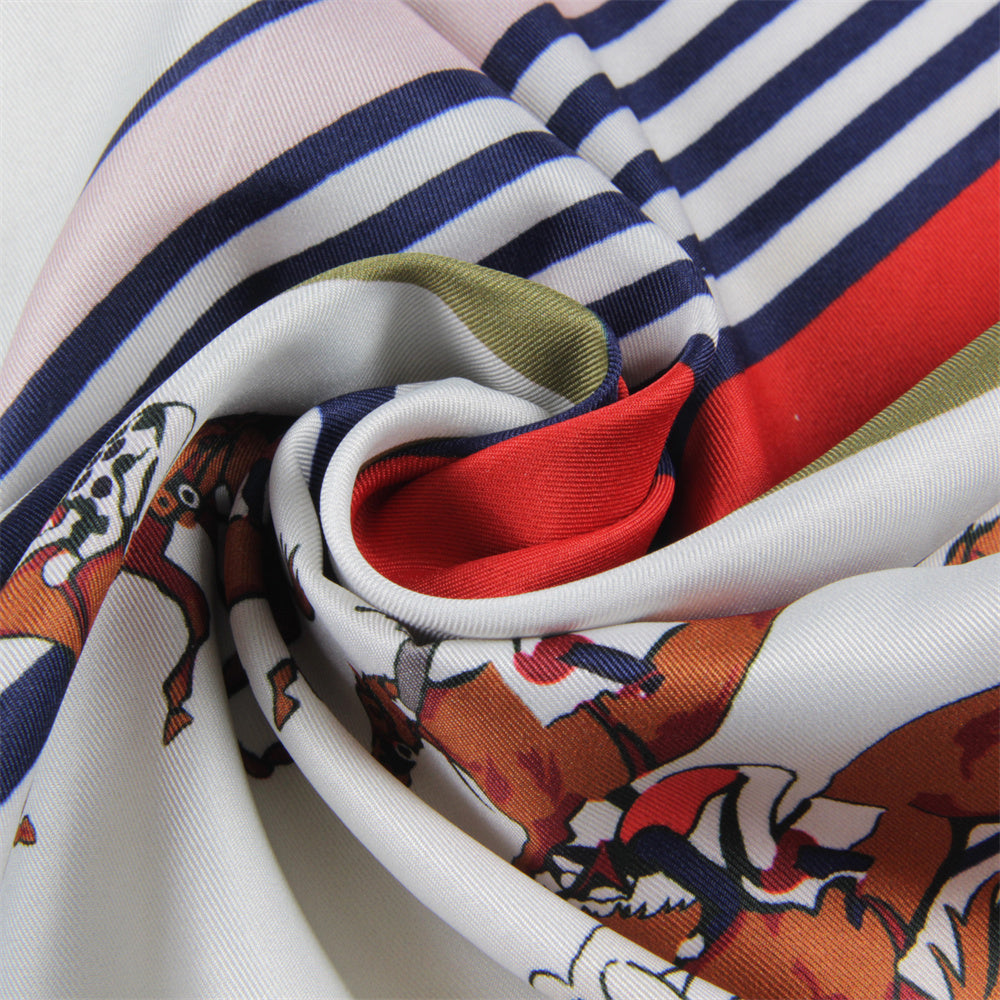 Horse Race Navy Double Print Scarf / 90cm